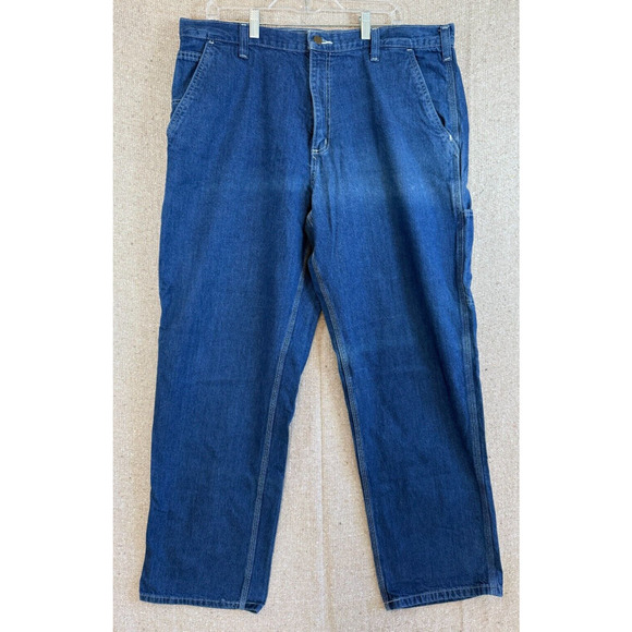 VTG Carhartt Jeans Mens 38 Blue Denim‎ Pants Carpenter Workwear Dungaree (E) - Picture 1 of 8